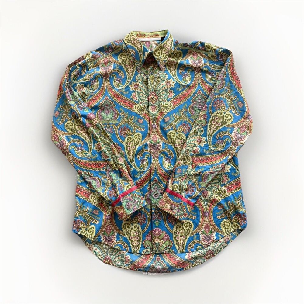 Robert Graham Men's L/G Blue Green Pink Paisley Long Sleeve Button-Up Shirt